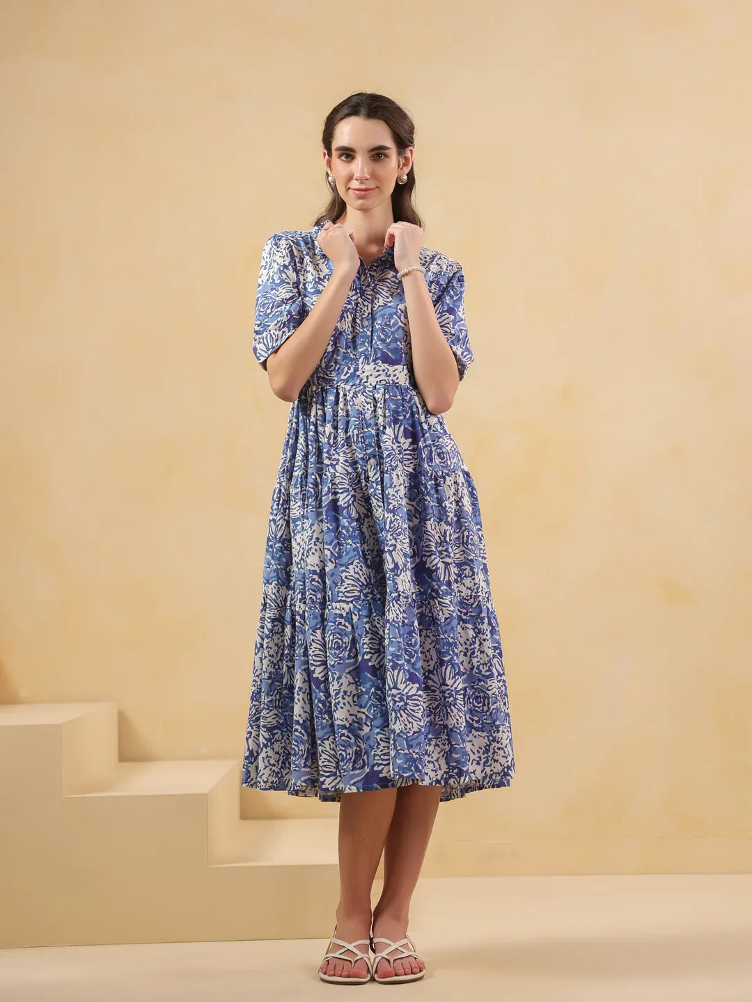 blue three drawer dresser The Dylan Floral Tiered Midi Dress main image 1
