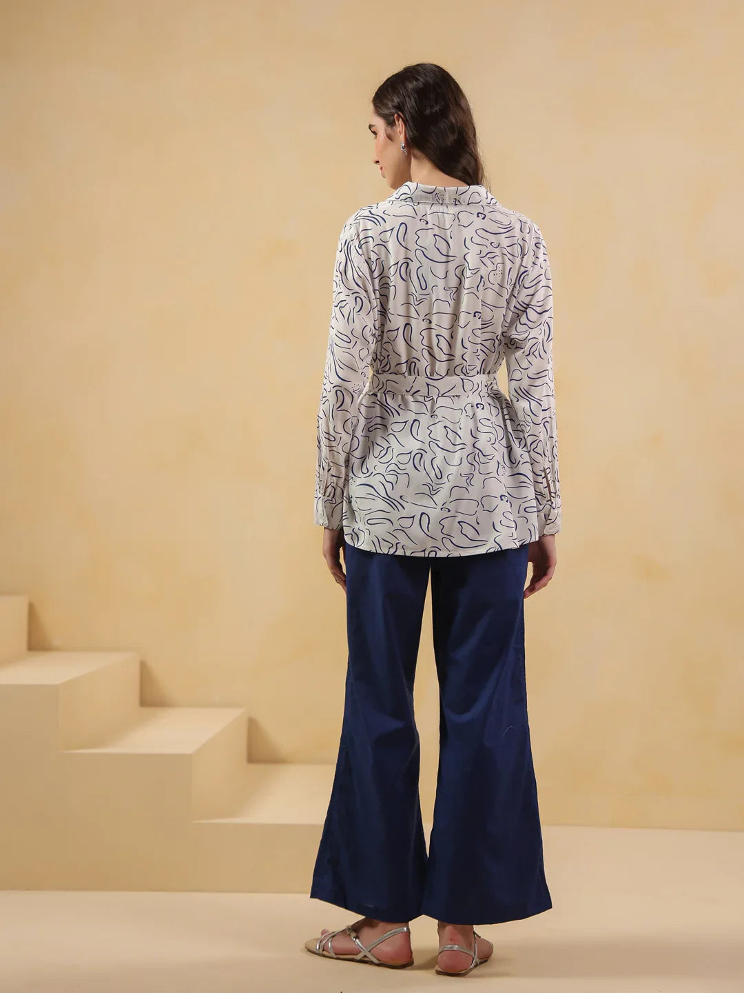 White Shirt Collar Viscose Rayon Shirt Printed Co-ords Set for Women - SanskrutiHomes