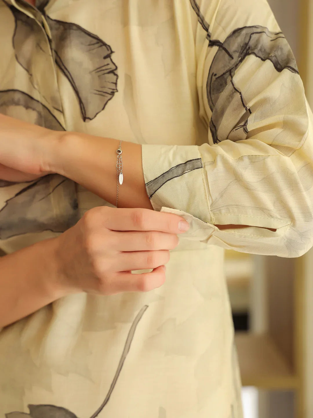 Off White Cotton Printed Shirt Collar Dress for Women - SanskrutiHomes