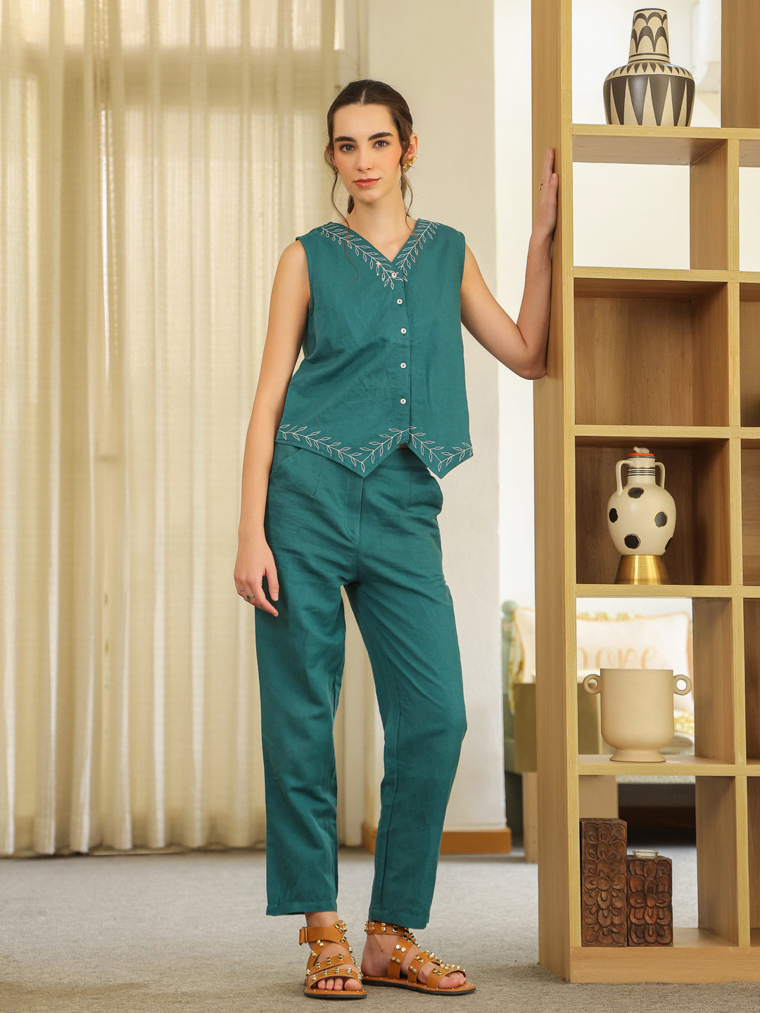 Teal Color Solid Co-ords Set for Women