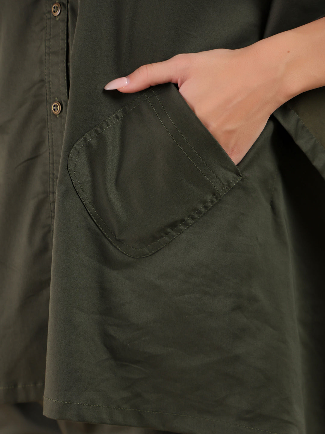 Olive Color Shirt Collar Denim Co-Ords Set For Women