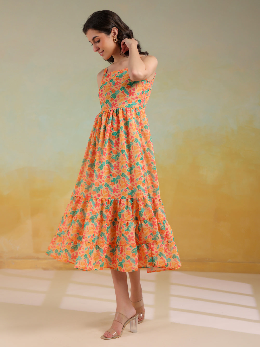 Pink Color Floral Printed dress for women