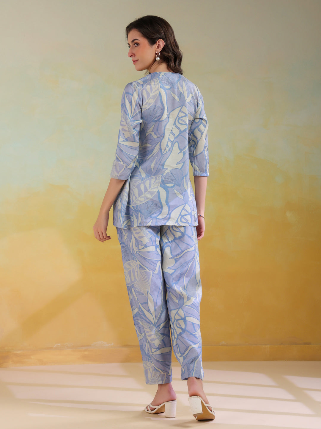 Blue Color V-Neck Printed Co-Ords Set For Women
