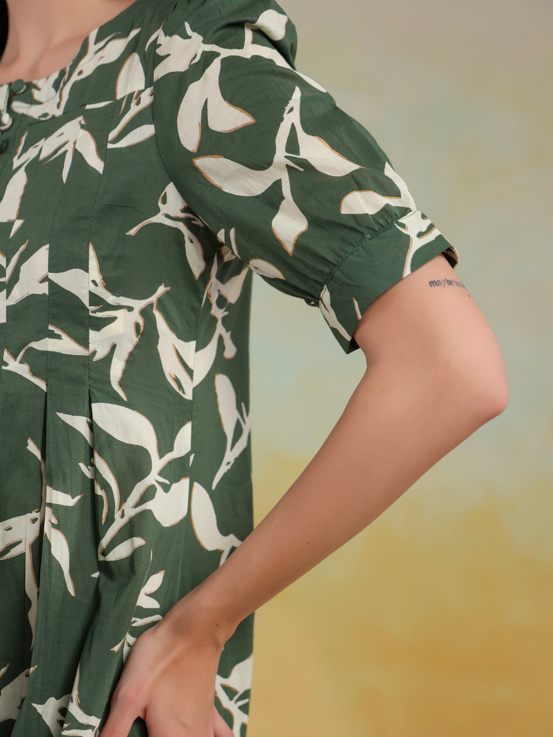 Green Color Round Neck Printed Co-Ords Set For Women