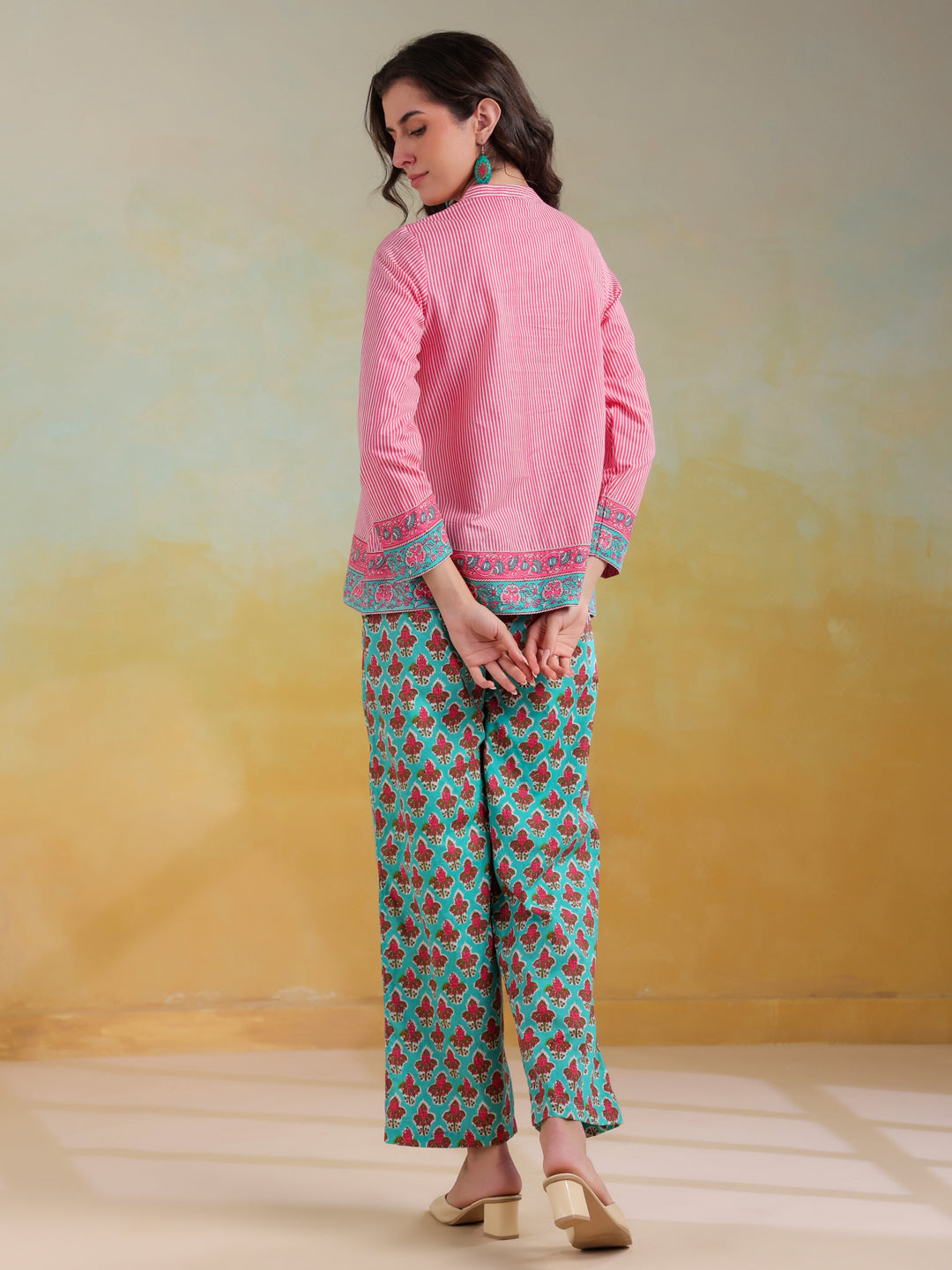 Pink Color Stripes Printed Co-ords Set