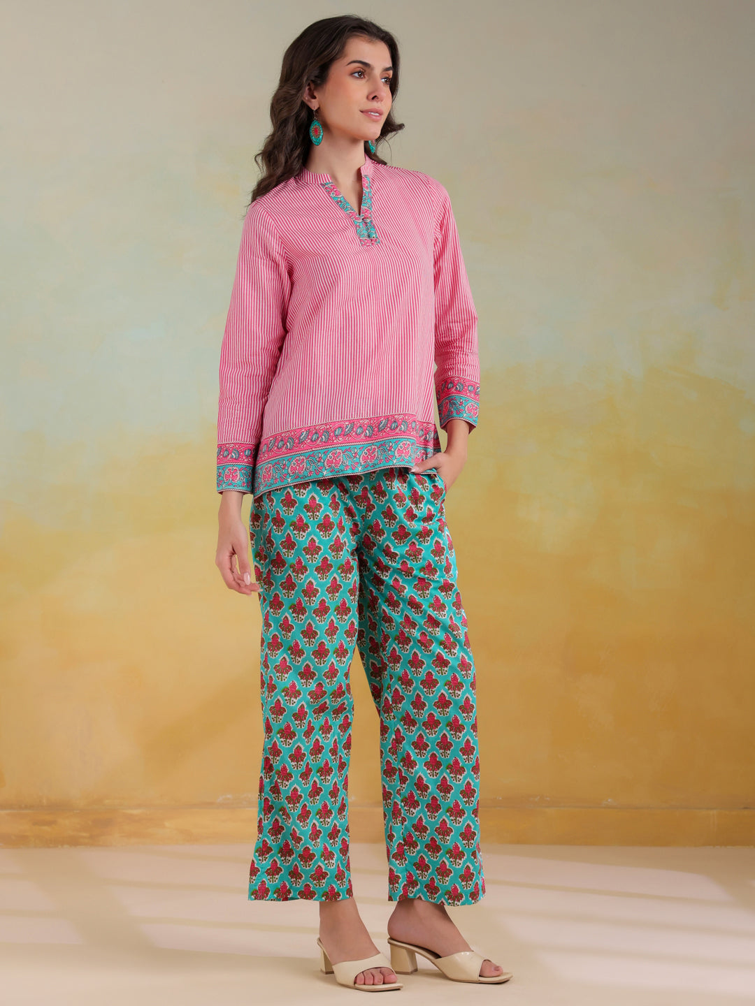 Pink Color Stripes Printed Co-ords Set