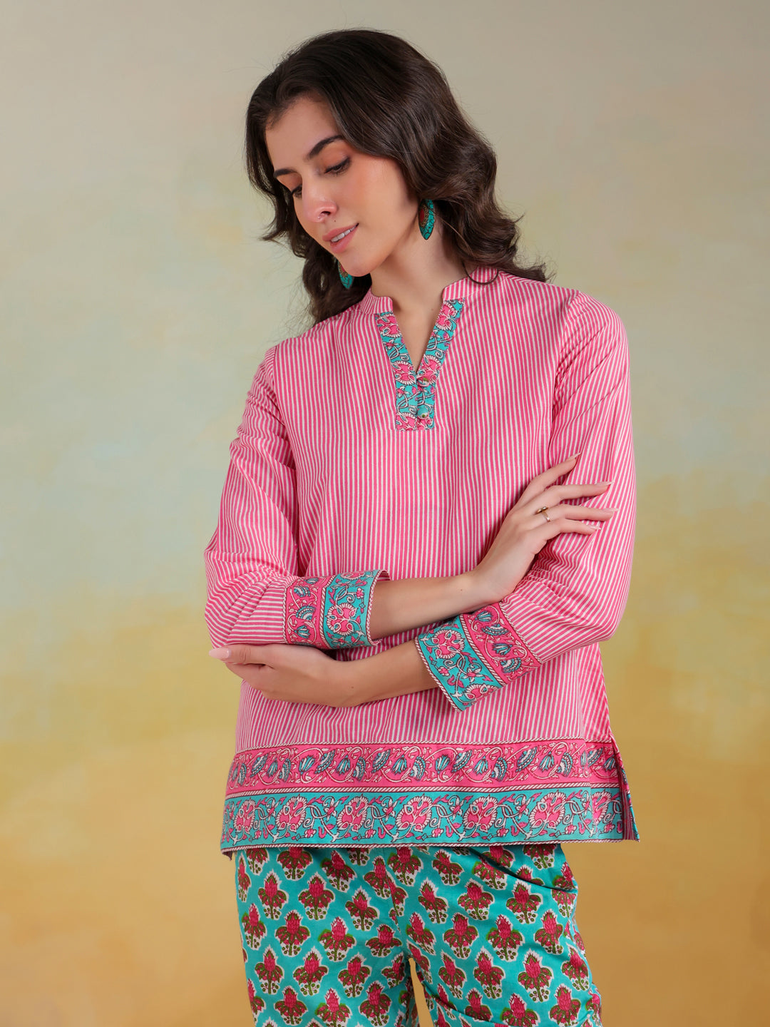 Pink Color Stripes Printed Co-ords Set