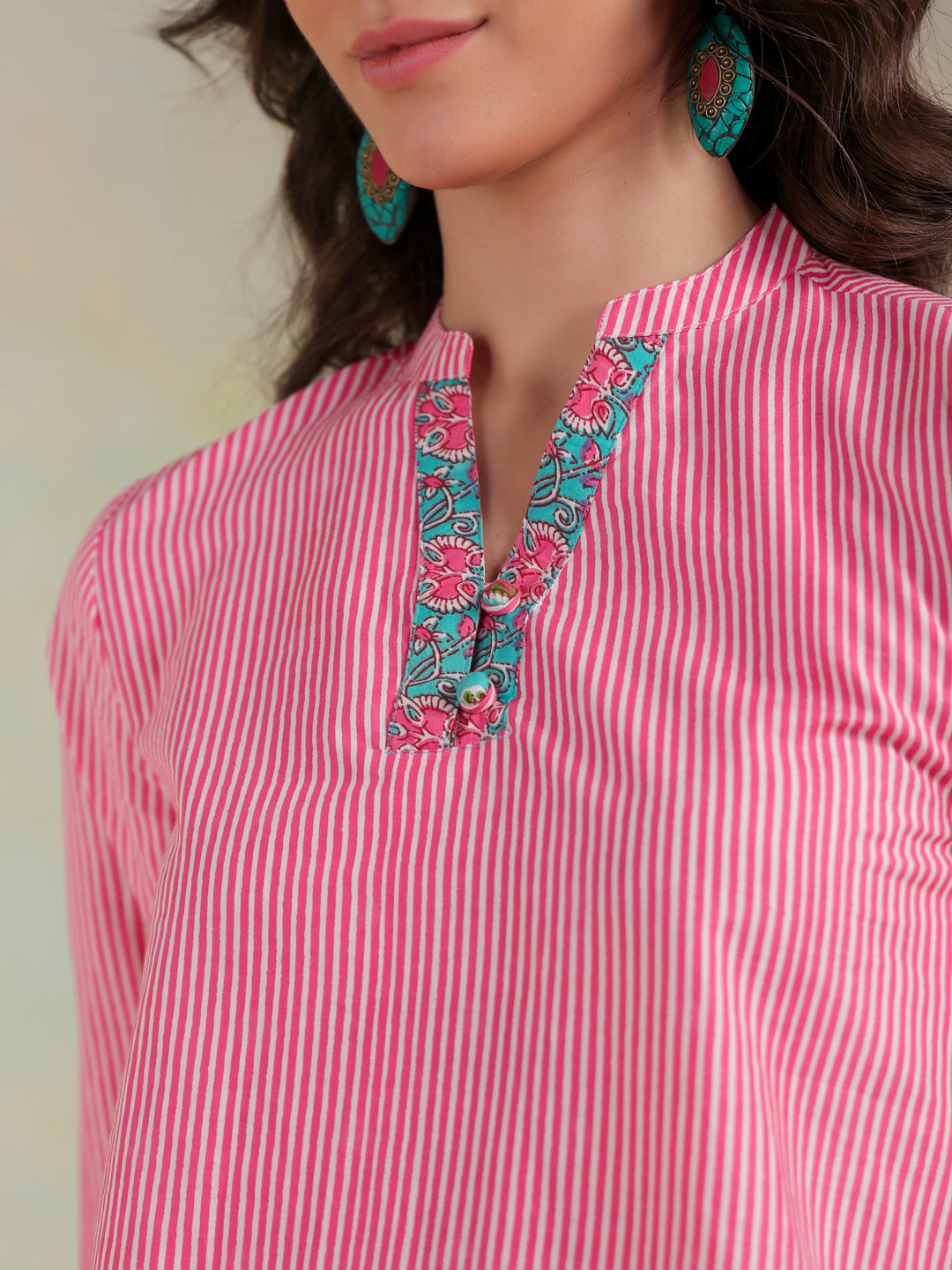 Pink Color Stripes Printed Co-ords Set