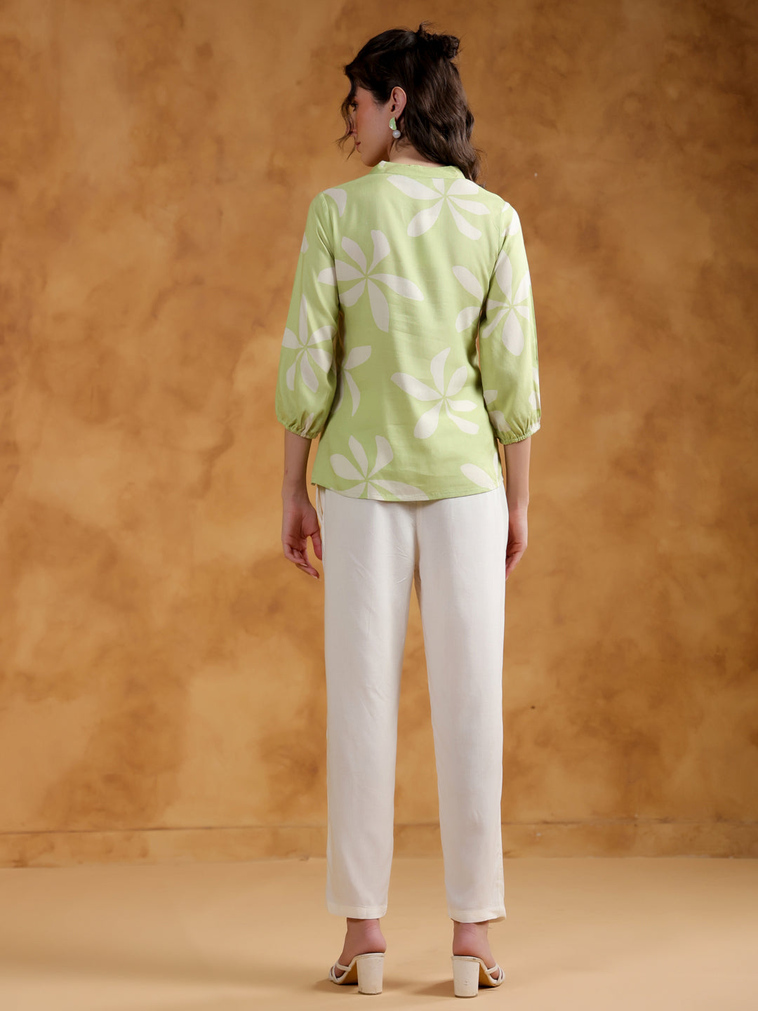 Green Color V-Neck Printed Co-Ords Set For Women