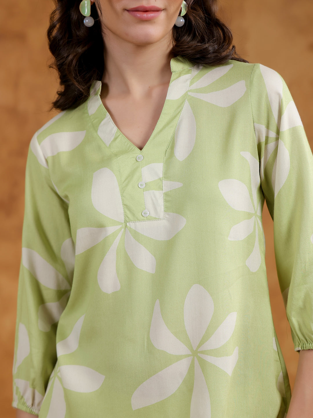 Green Color V-Neck Printed Co-Ords Set For Women