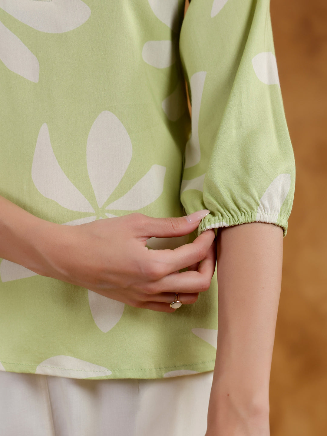 Green Color V-Neck Printed Co-Ords Set For Women