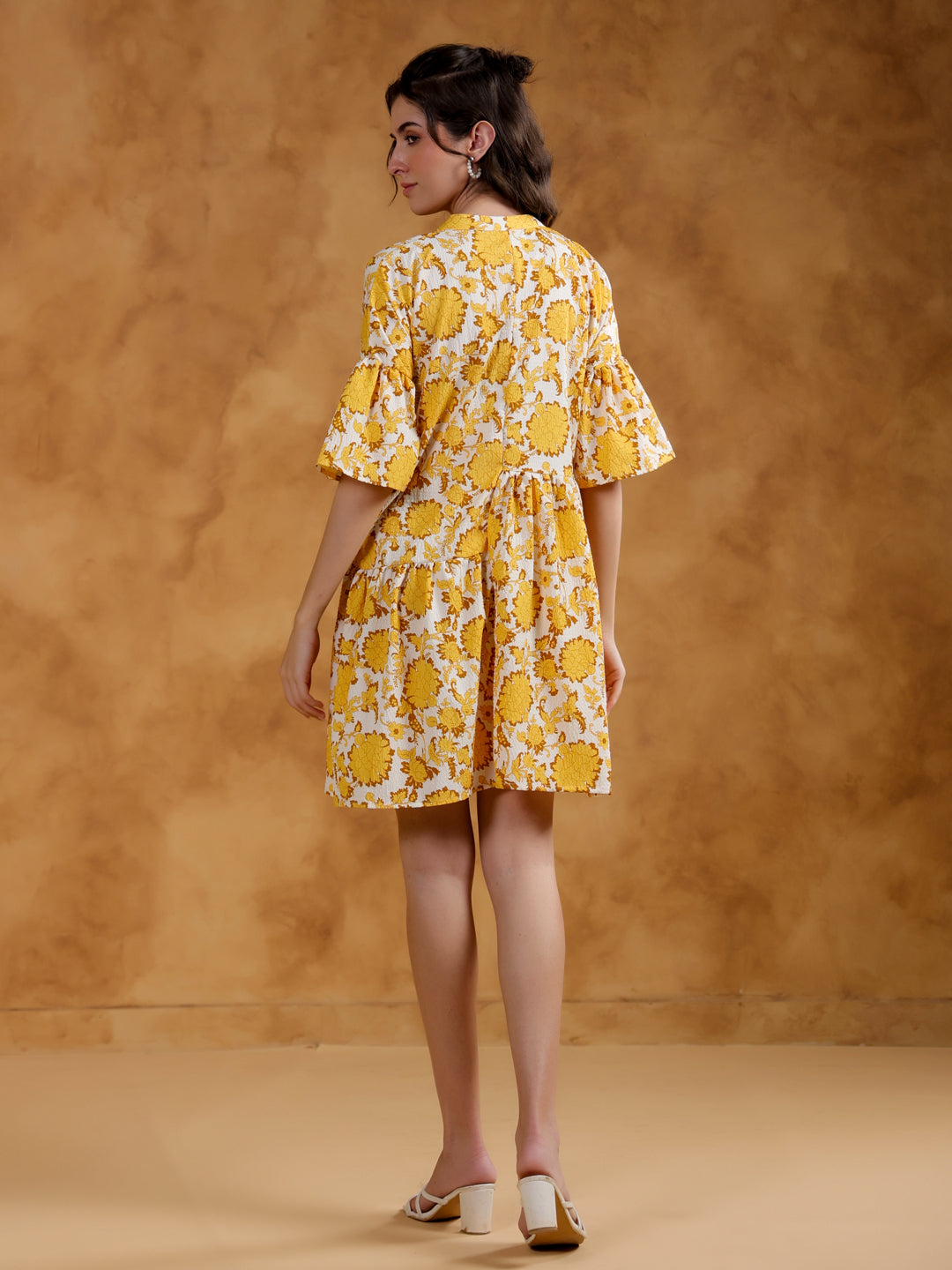 White Round Neck Printed Dress for Women - SanskrutiHomes