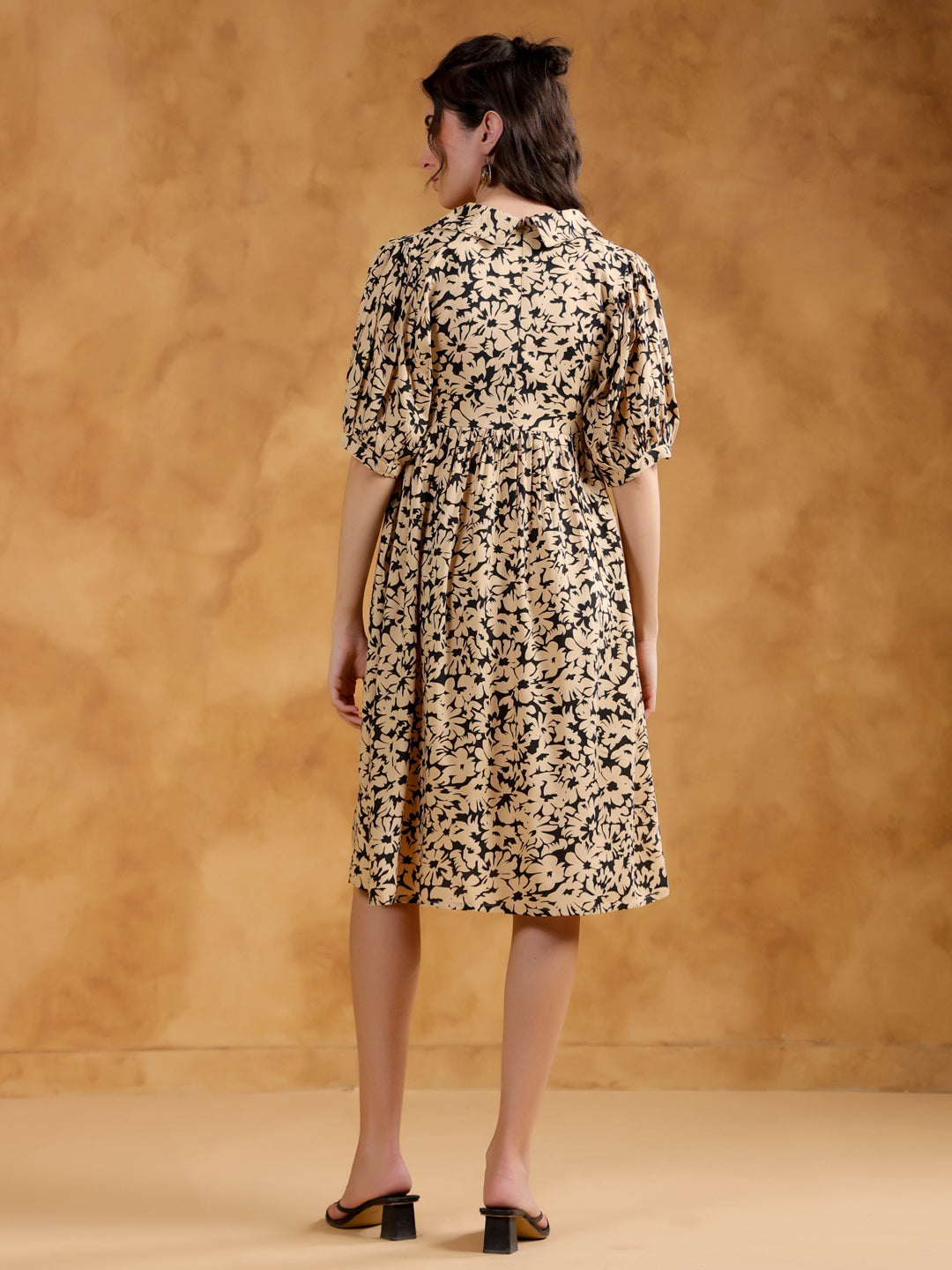 Beige Color Floral Printed Viscose Rayon dress for women