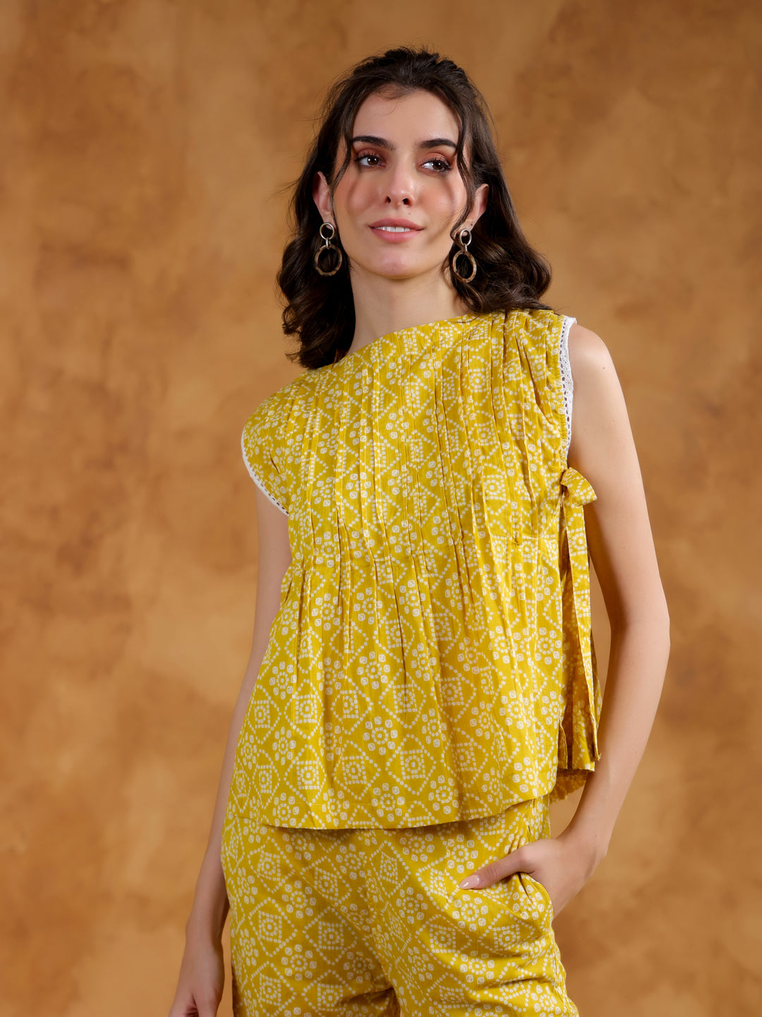 Yellow Color Round Neck Printed co-ords set for women - SanskrutiHomes
