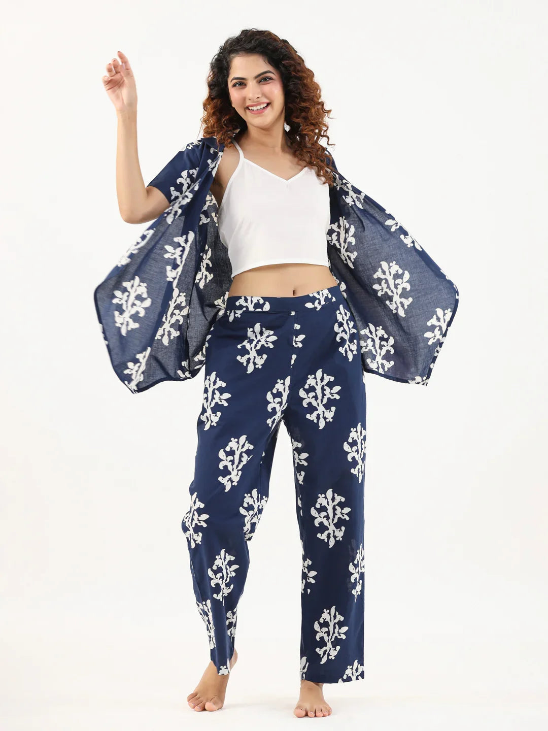Indigo booti 3 pc Night Suit Set with Pyjama - SanskrutiHomes