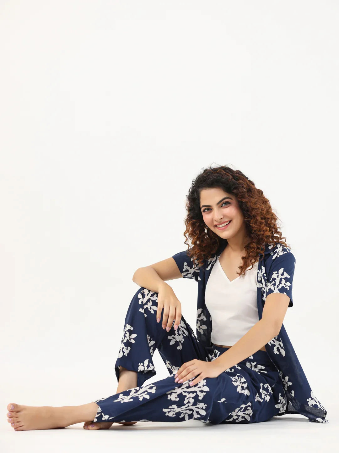 Indigo booti 3 pc Night Suit Set with Pyjama - SanskrutiHomes