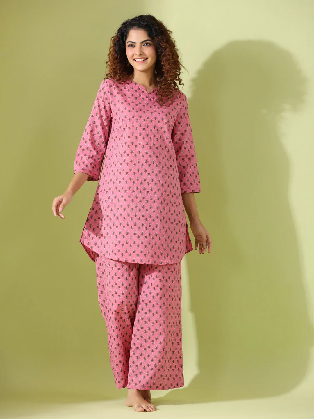 Cotton Booti print loungewear set - SanskrutiHomes