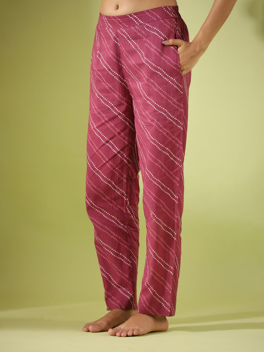 MYSTIC MAROON Bhandej Cotton 3 peice Co-ord set - SanskrutiHomes