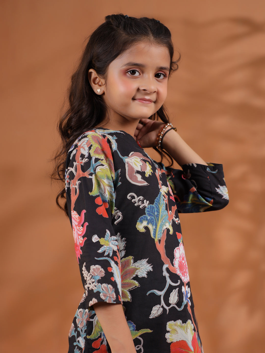 Black Flower Printed Kids Night Suit Set