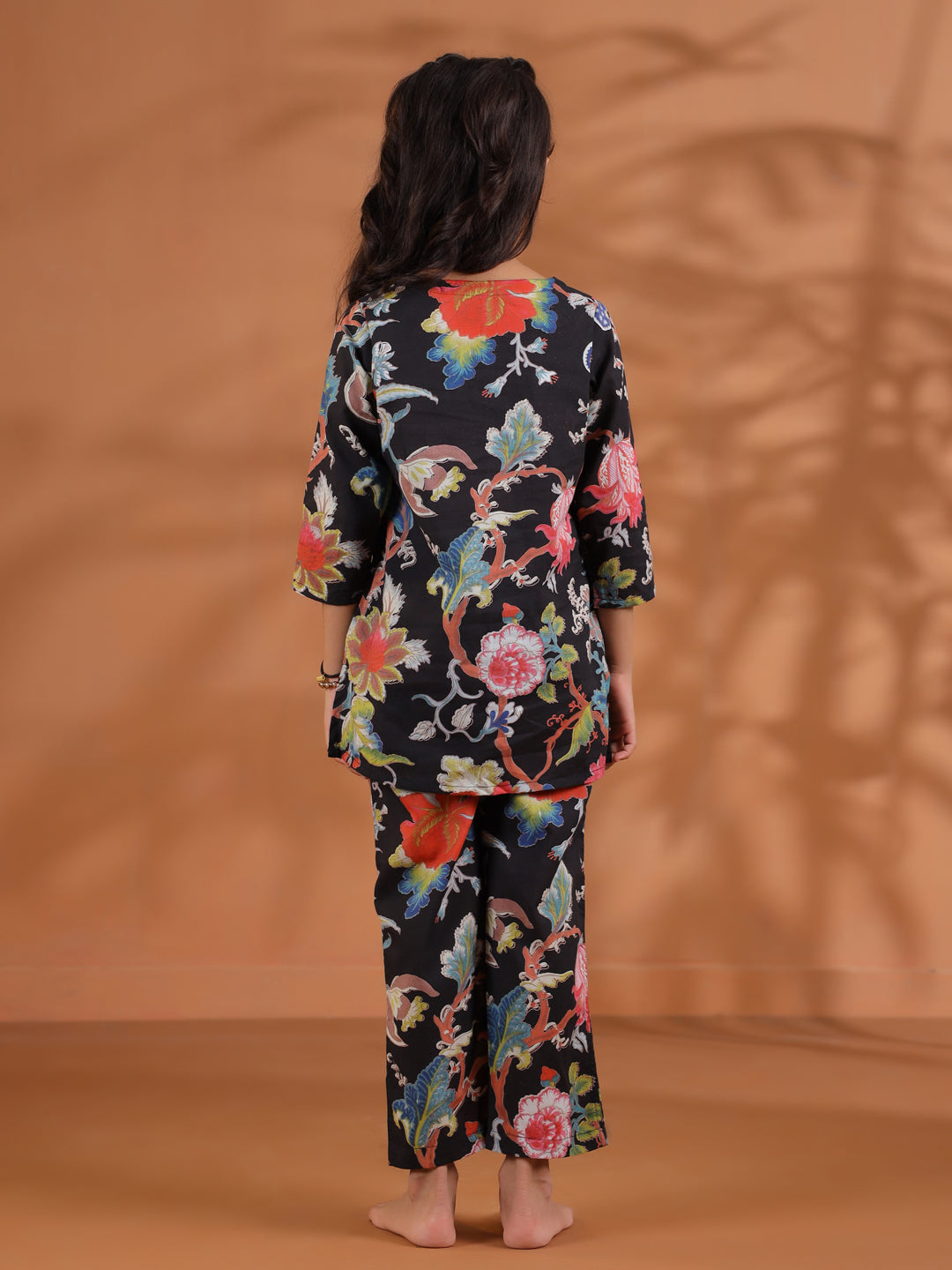 Black Flower Printed Kids Night Suit Set - SanskrutiHomes