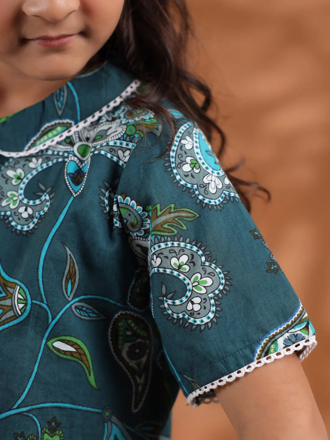 Green Round Neck Floral Printed Kids Night Suit Set - SanskrutiHomes