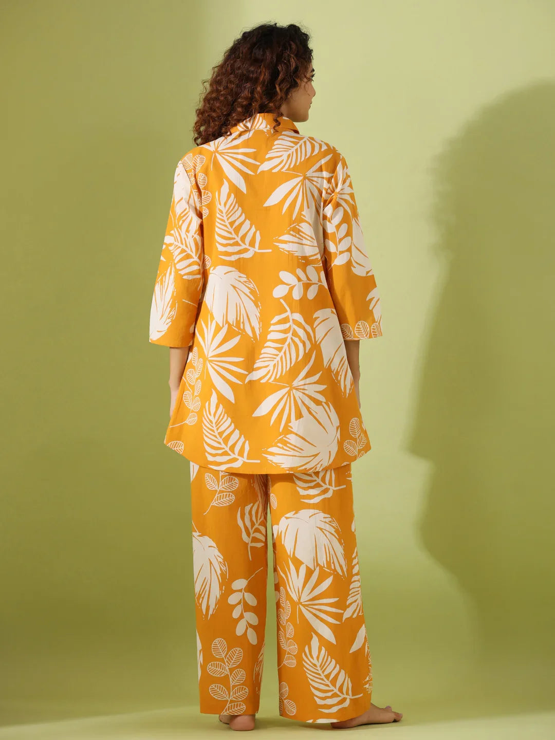 Yellow leaf Printed pure cotton co-ord set - SanskrutiHomes