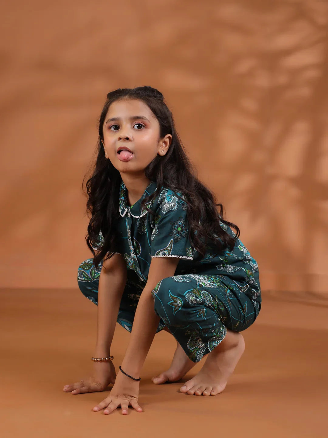Green Round Neck Floral Printed Kids Night Suit Set - SanskrutiHomes