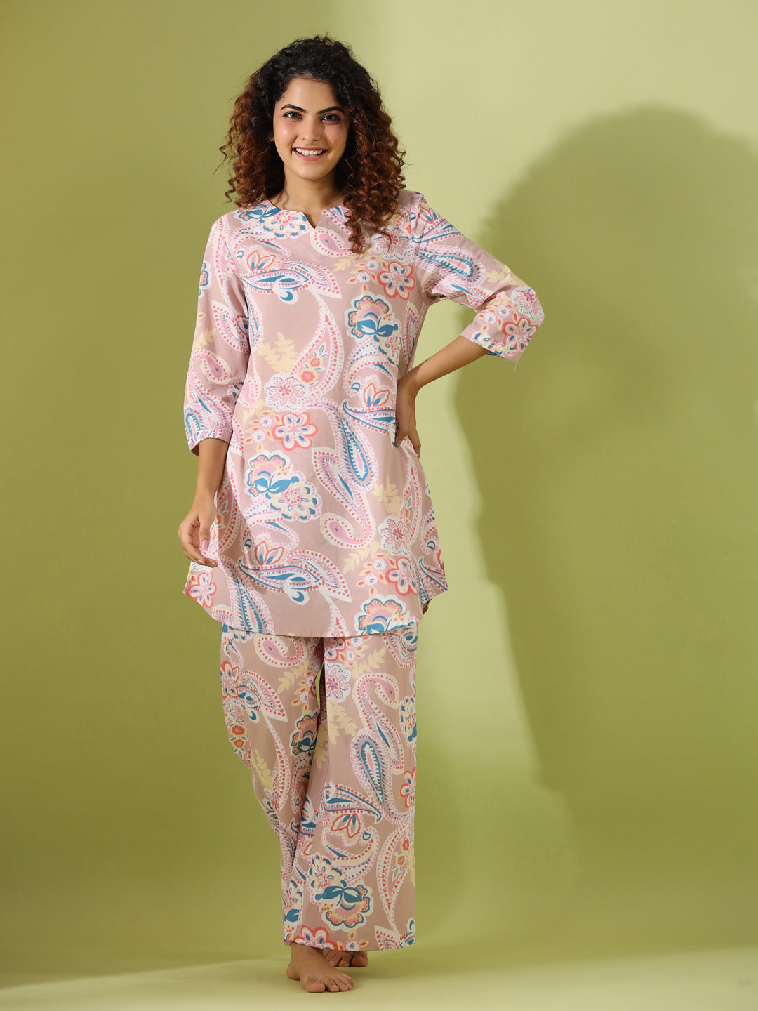 Beige Paisley print loungewear set