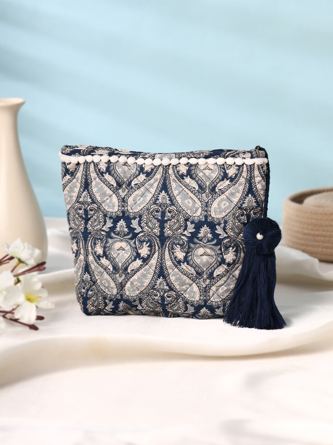 Boho Floral Cotton Pouch with Tassel