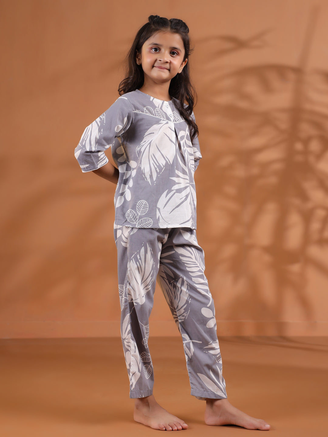 Flower Printed Round Neck Night Suit Set