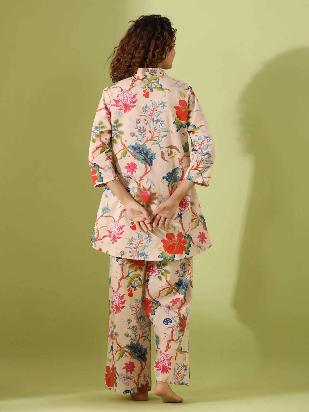 Beige Printed pure cotton co-ord set