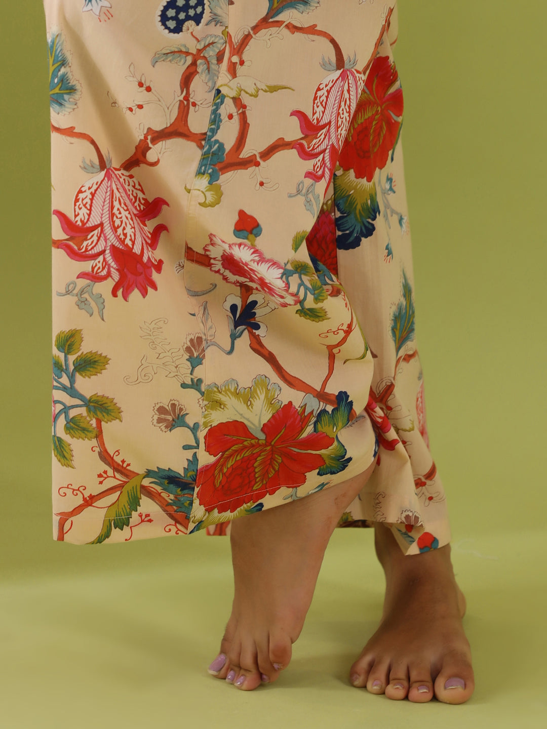 Beige Printed pure cotton co-ord set