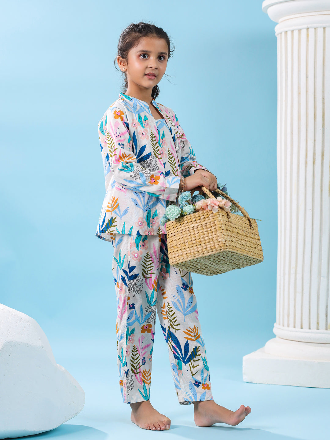 Set of 3 Floral Printed Kids Night Suit