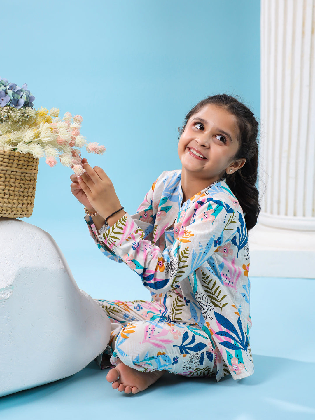 Set of 3 Floral Printed Kids Night Suit