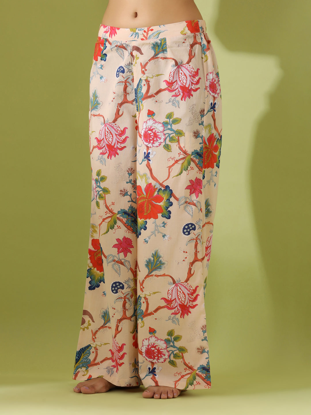 Beige Printed pure cotton co-ord set