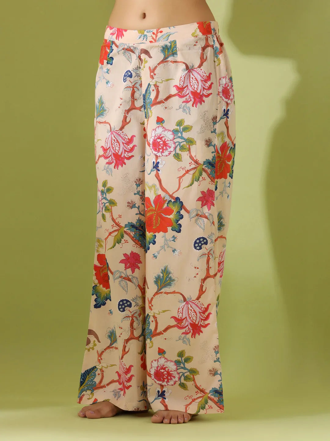 Beige Printed pure cotton co-ord set - SanskrutiHomes