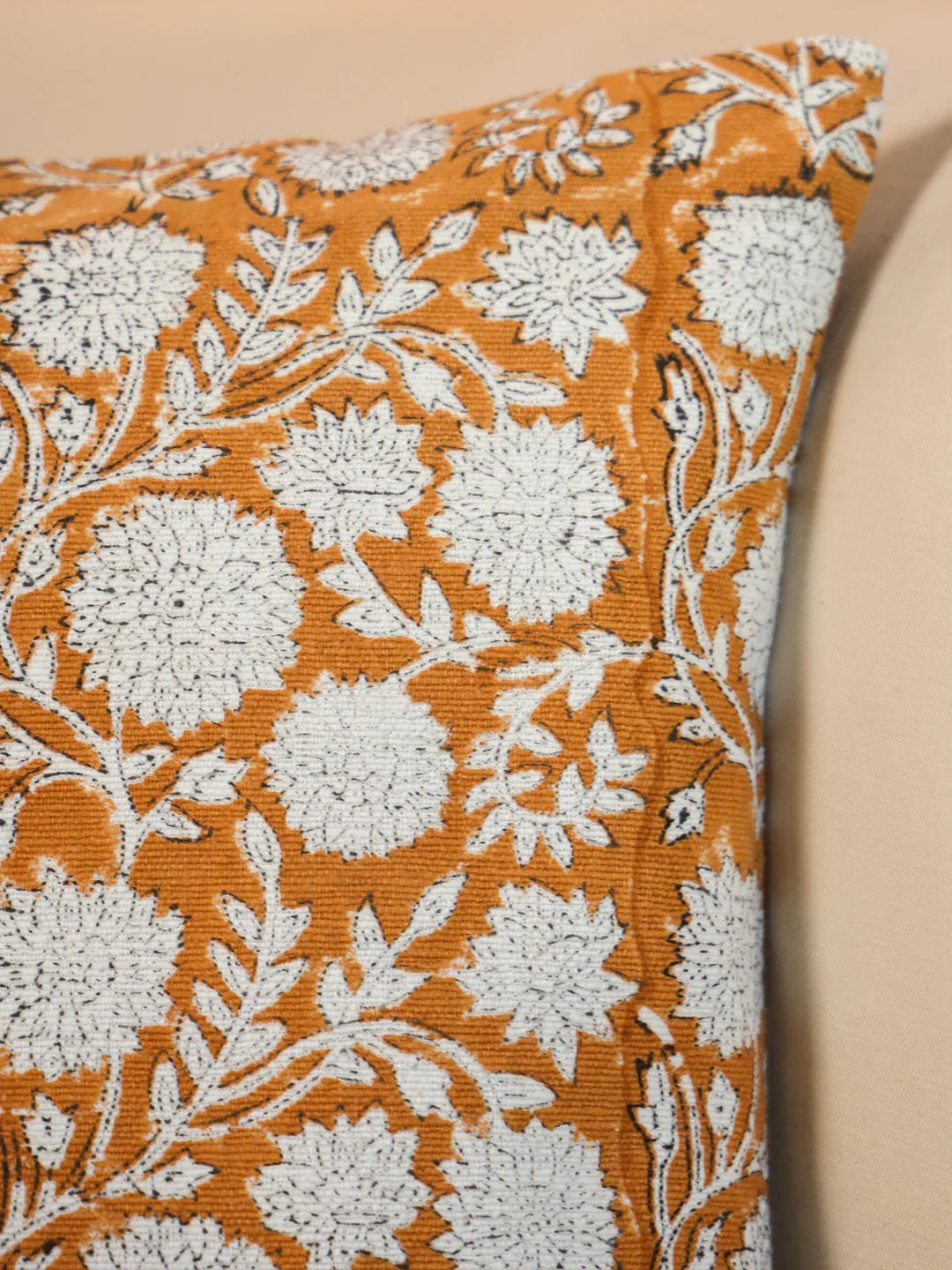 Cotton Orange Colour Floral Cushion Covers - SanskrutiHomes