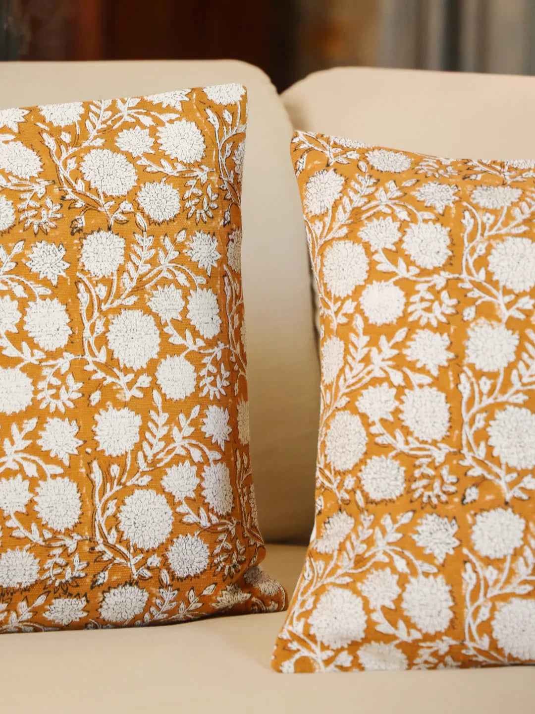 Cotton Orange Colour Floral Cushion Covers - SanskrutiHomes