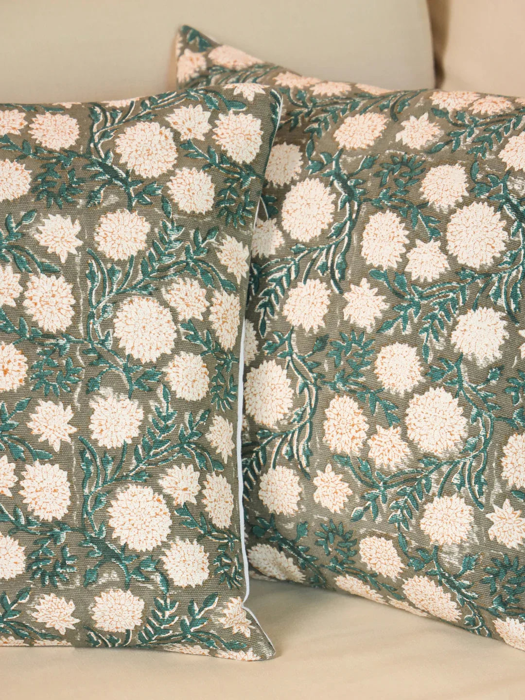 Cotton Off White Colour Floral Cushion Covers - SanskrutiHomes