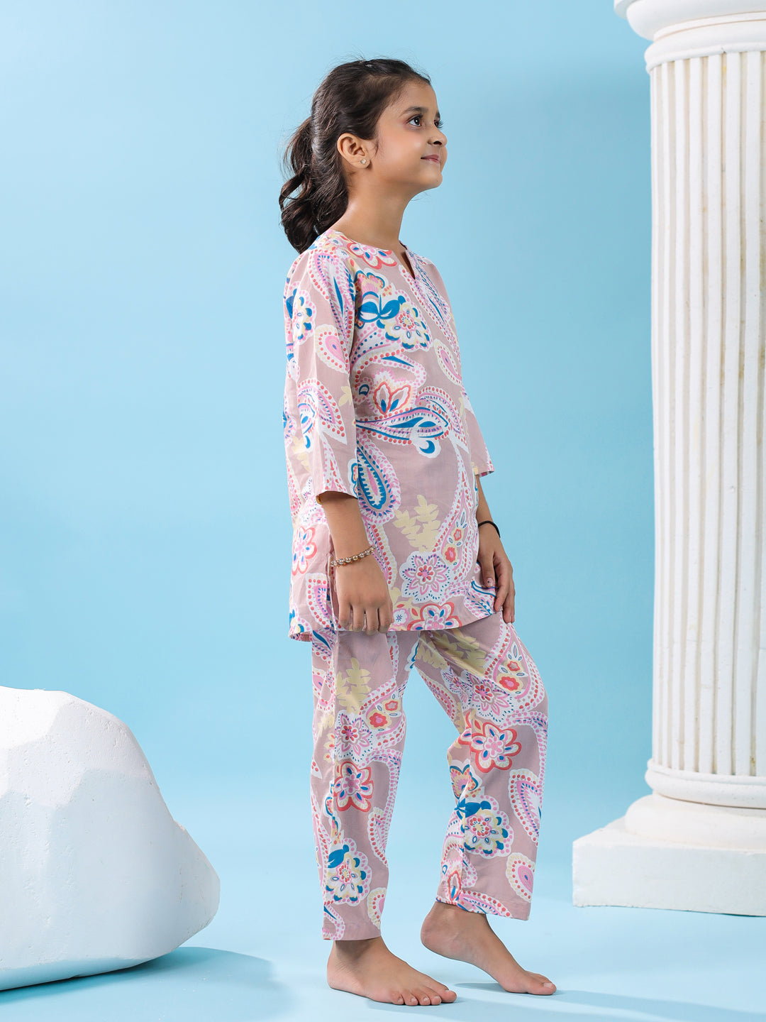 Pink Flower Printed Night Suit Set