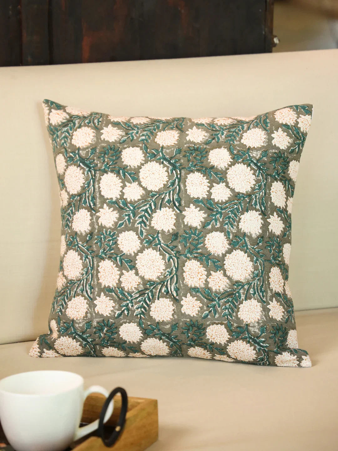 Cotton Off White Colour Floral Cushion Covers - SanskrutiHomes