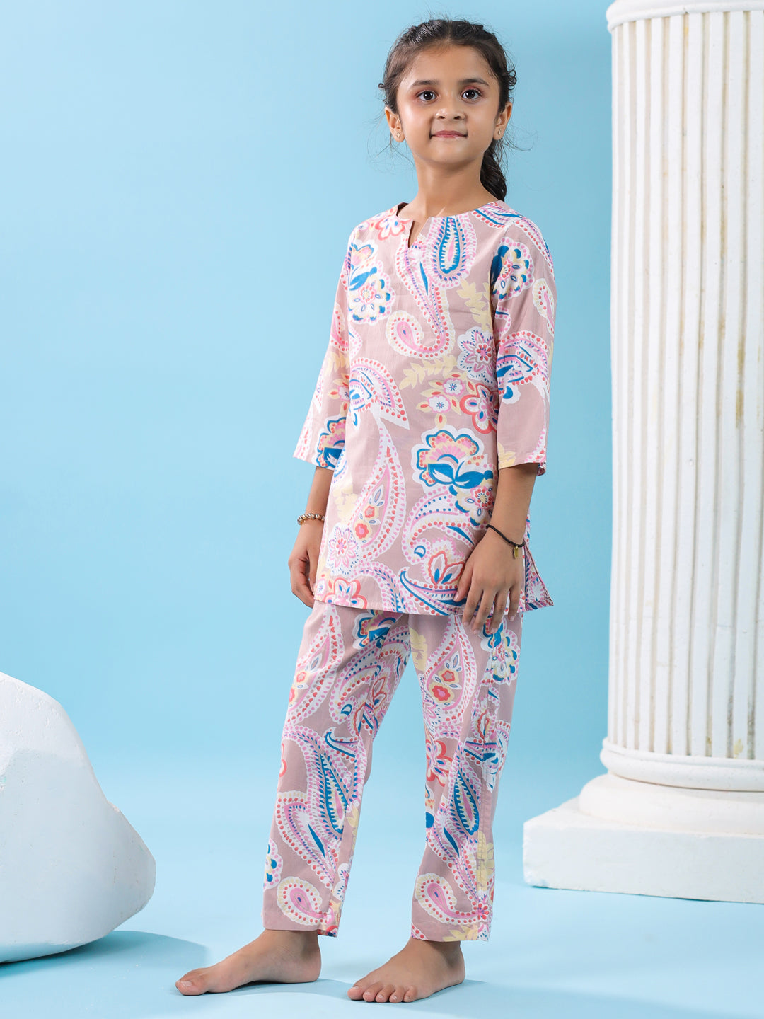 Pink Flower Printed Night Suit Set