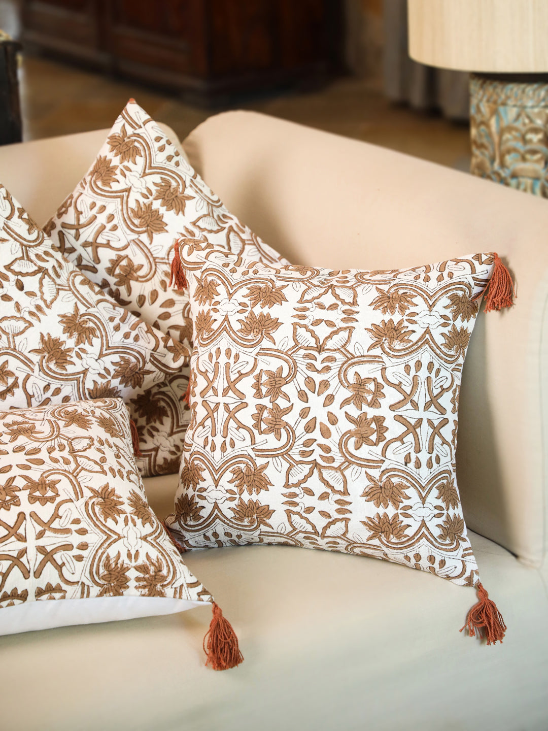 Cotton Brown Colour Ethnic Motifs Cushion Covers