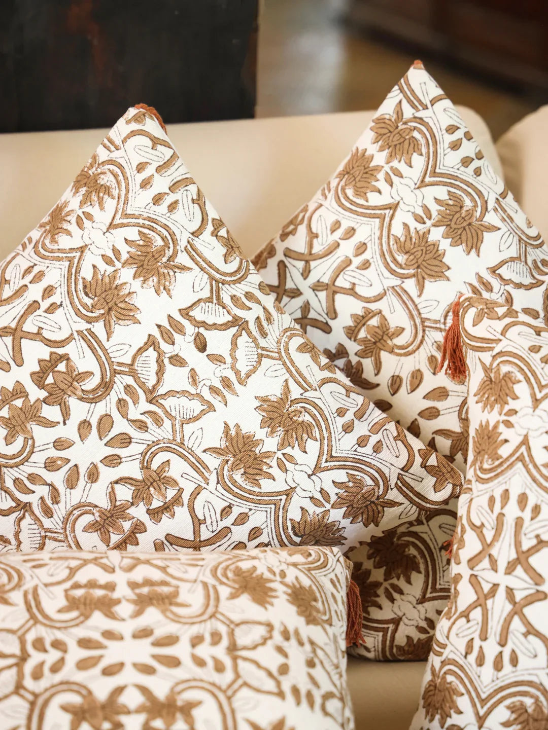 Cotton Brown Colour Ethnic Motifs Cushion Covers - SanskrutiHomes