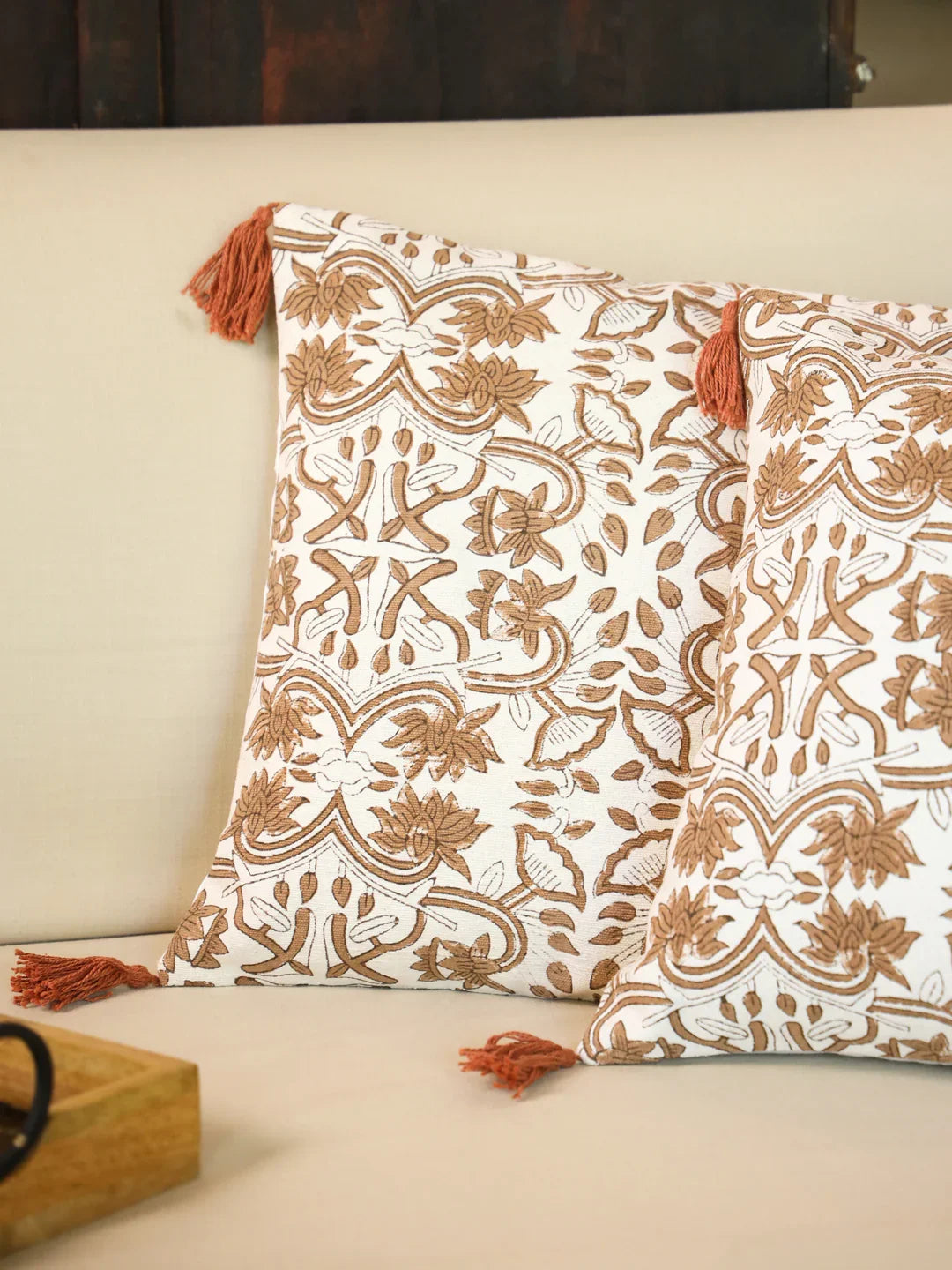 Cotton Brown Colour Ethnic Motifs Cushion Covers - SanskrutiHomes
