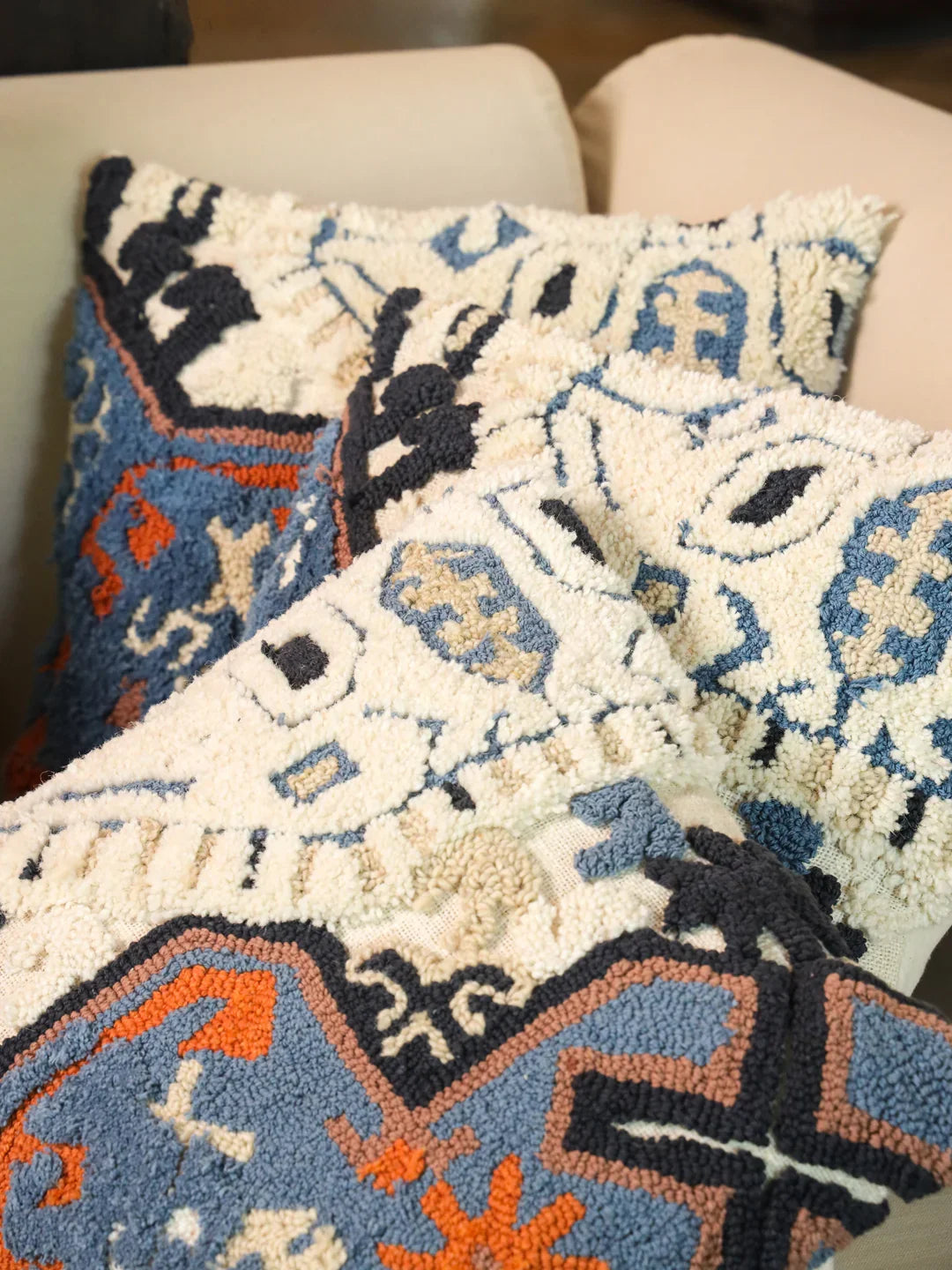 Cotton Blue Colour Embroidered Cushion Covers - SanskrutiHomes