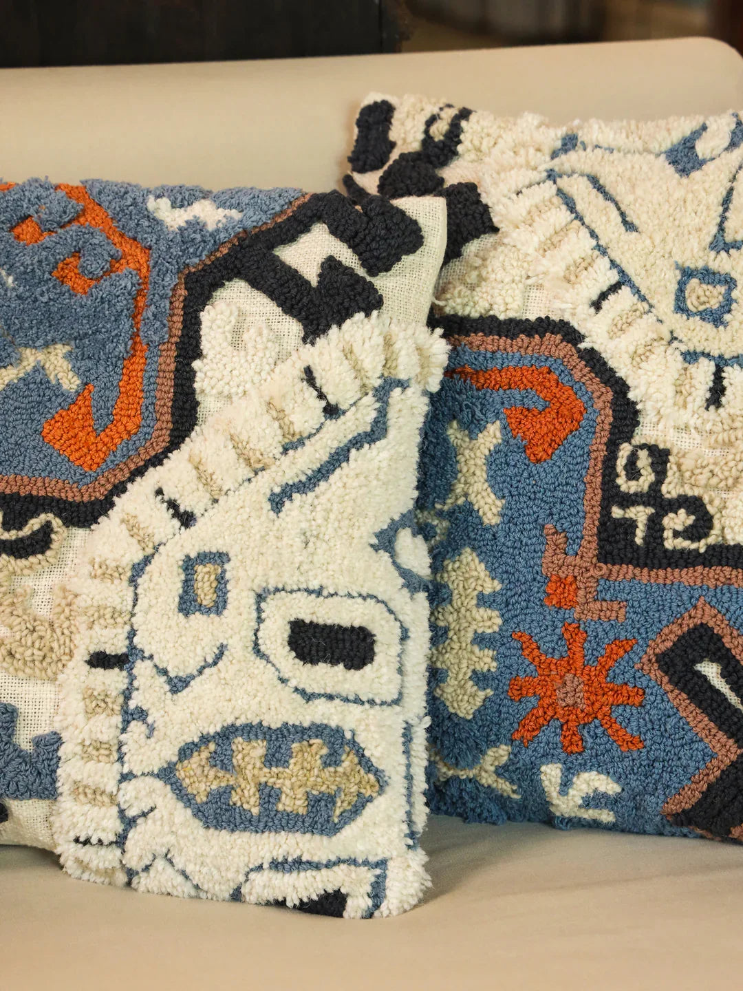 Cotton Blue Colour Embroidered Cushion Covers - SanskrutiHomes