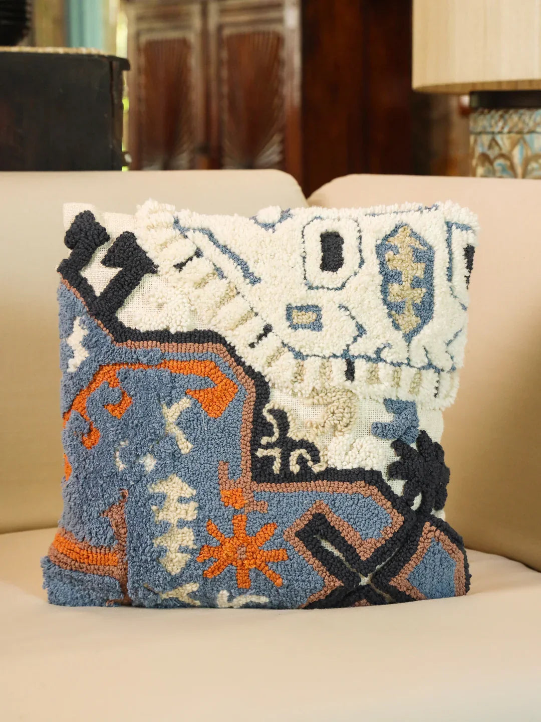 Cotton Blue Colour Embroidered Cushion Covers - SanskrutiHomes