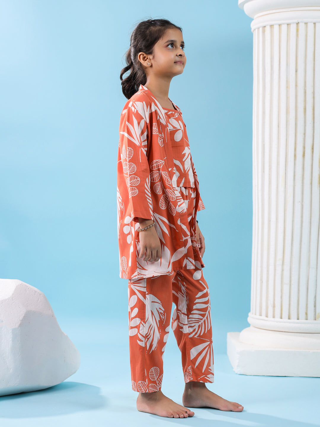 Set Of 3 Floral Cotton Night Suit Set