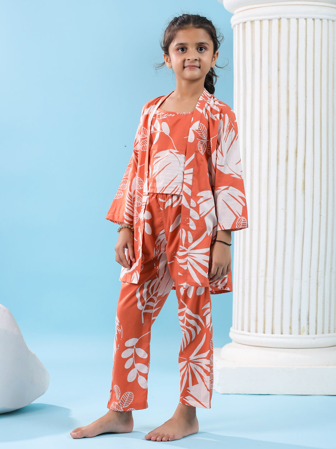 Set Of 3 Floral Cotton Night Suit Set